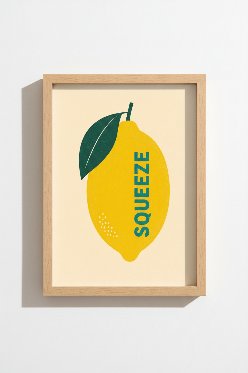 Modern Lemon Wall Art Print | Yellow Citrus Kitchen Decor | Retro Minimalist Poster