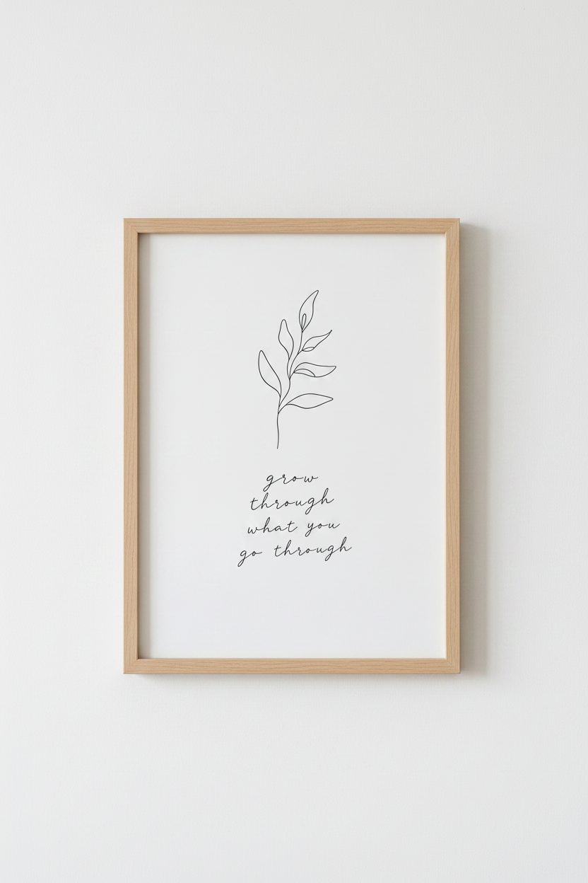 Minimalist Botanical Quote Wall Art | Black Line Leaf Poster, Modern Home Decor