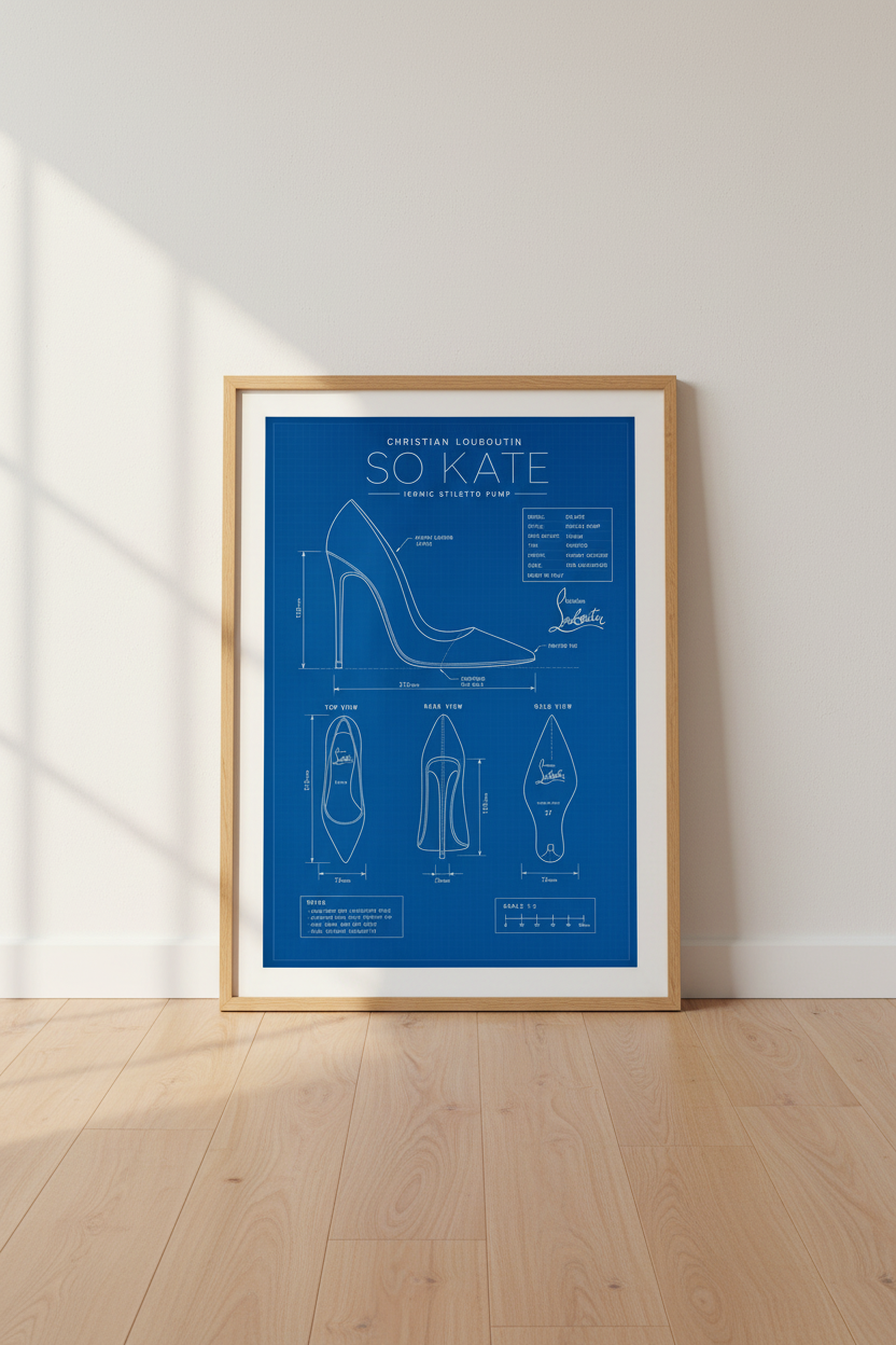 High Heel Blueprint Wall Art | Fashion Stiletto Poster, Dressing Room Decor