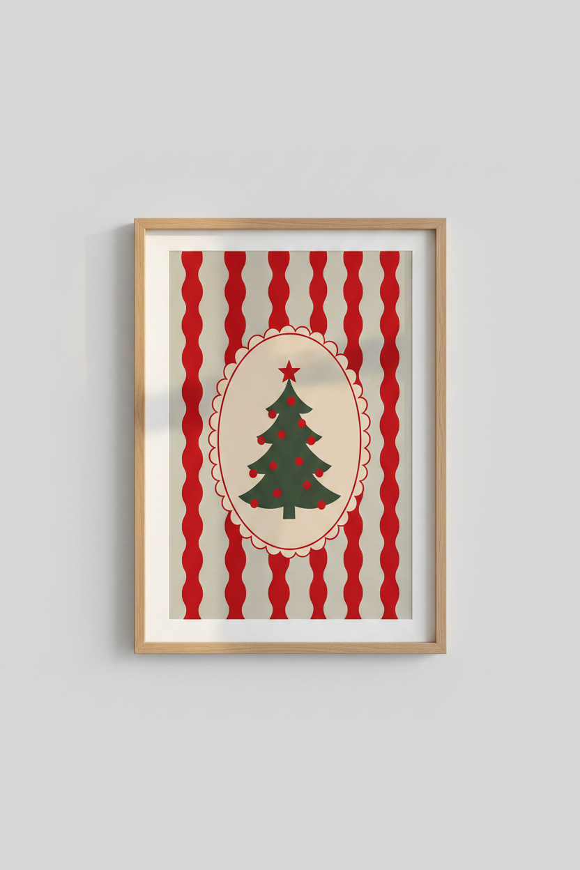 Christmas Tree Wall Art Print | Festive Holiday Decor | Modern Scalloped Poster