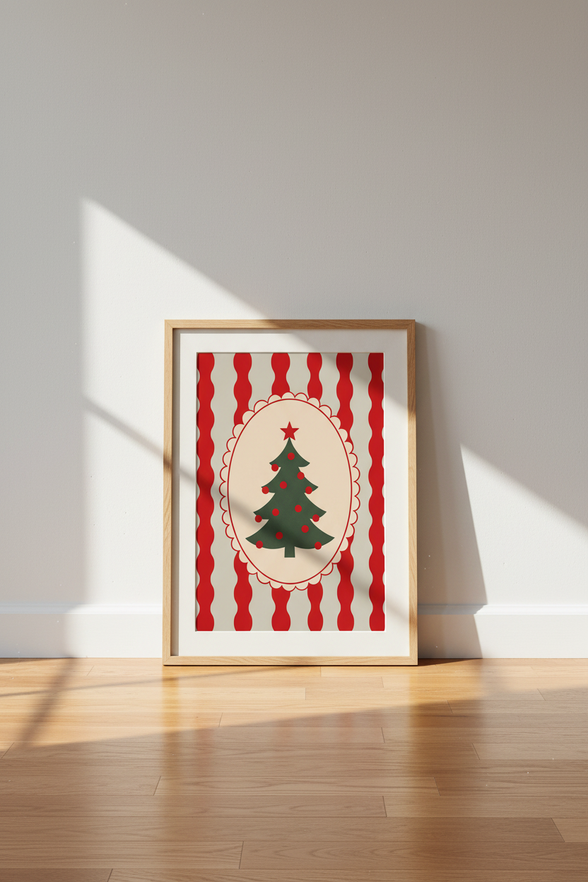 Christmas Tree Wall Art Print | Festive Holiday Decor | Modern Scalloped Poster