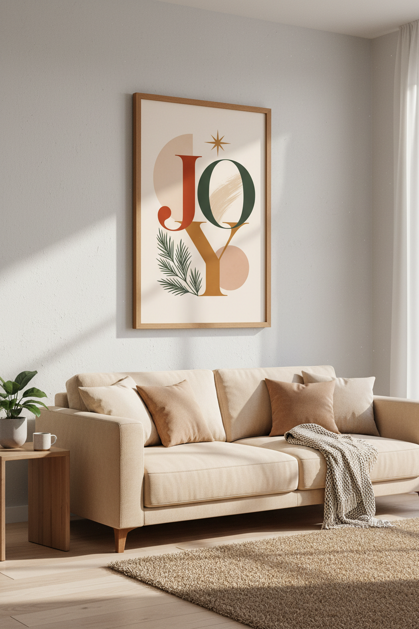 Joy Christmas Wall Art | Mid Century Modern Typography Poster, Boho Holiday Decor