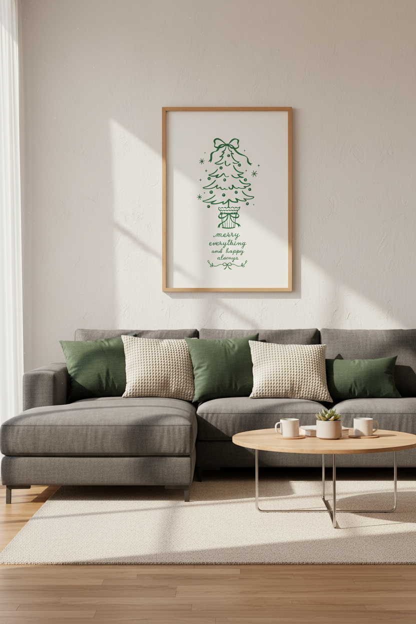 Festive Christmas Tree Print | Green Holiday Decor, Minimalist Winter Poster