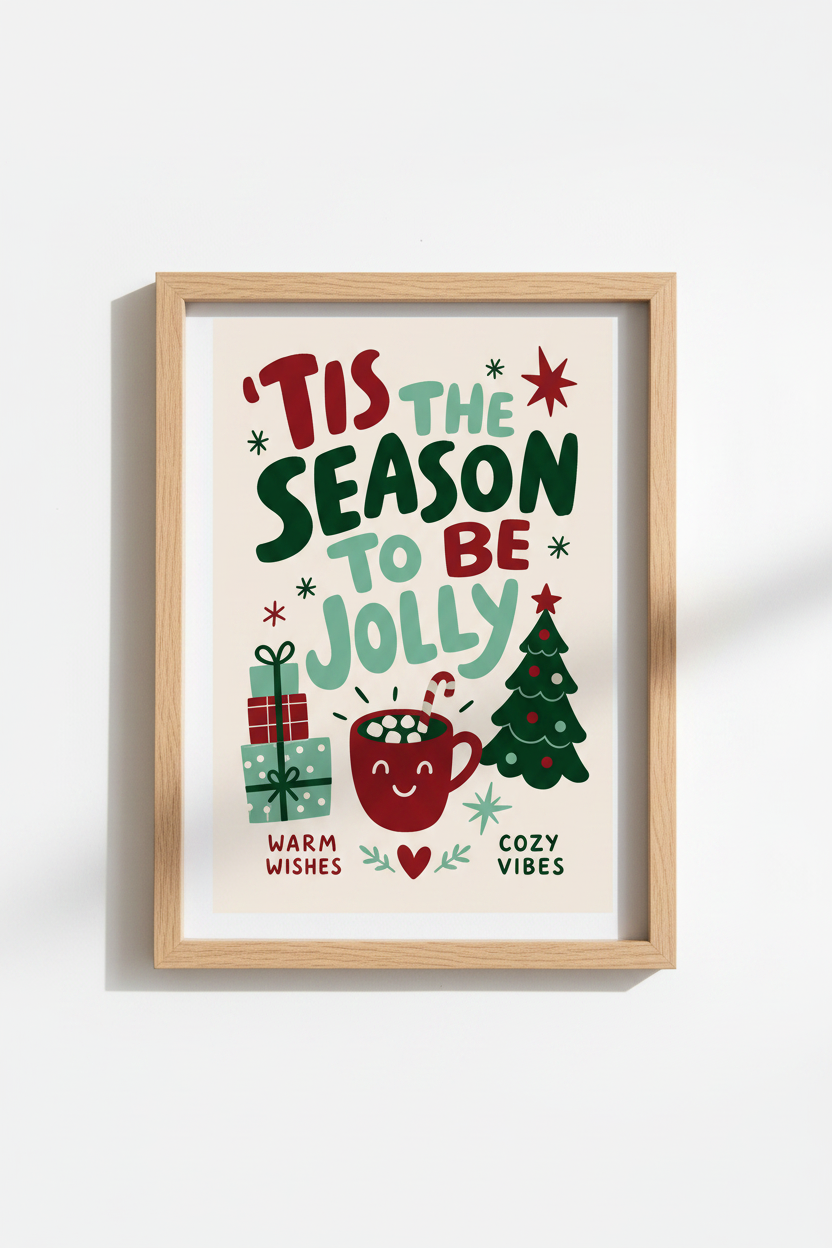 Christmas Wall Art | Whimsical Typography, Cozy Holiday Decor | Festive Poster