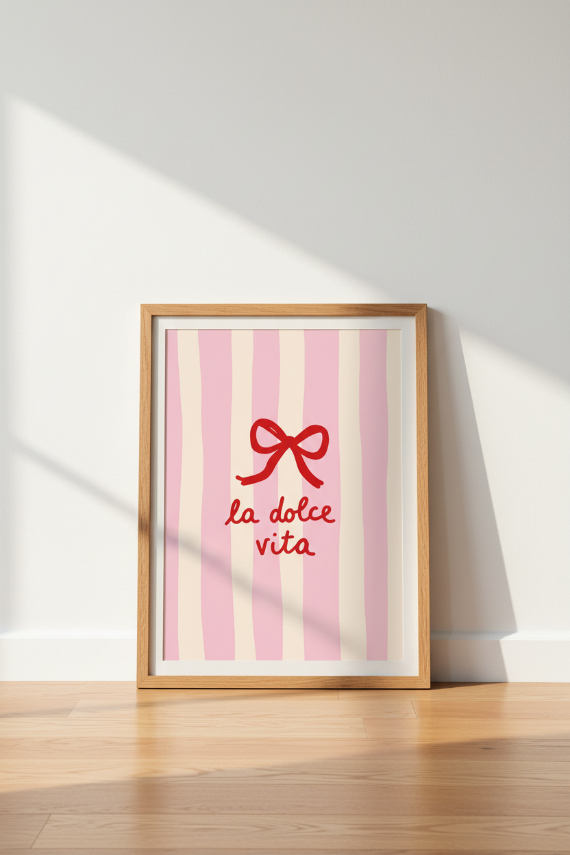 Coquette Pink Art Print | La Dolce Vita Red Bow Poster, Italian Aesthetic Decor