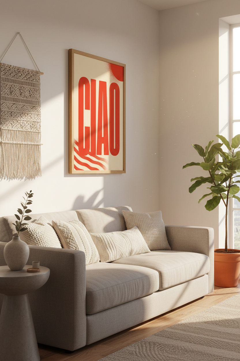 Ciao Italian Wall Art | Bold Red Typography, Minimalist Retro Kitchen Decor Poster