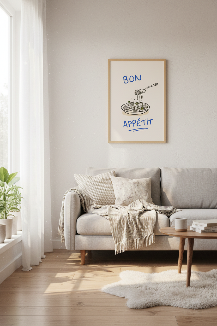 Bon Appetit Pasta Wall Art Print | Kitchen Decor | Minimalist Foodie Poster