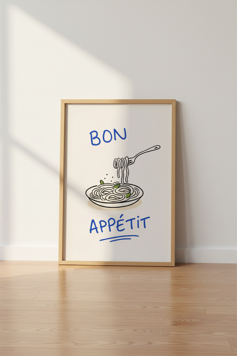 Bon Appetit Pasta Wall Art Print | Kitchen Decor | Minimalist Foodie Poster