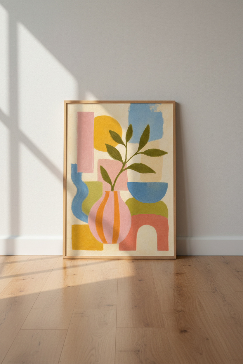 Boho Wall Art Print | Abstract Botanical Shapes, Mid Century Modern Living Room Decor