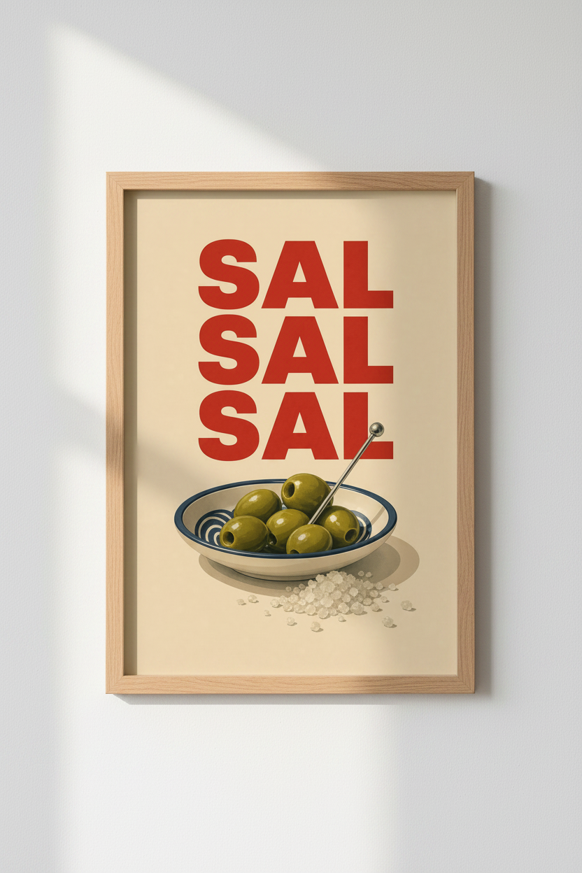 Sal Olive Mid-Century Wall Art | Kitchen Decor | Retro Foodie Poster