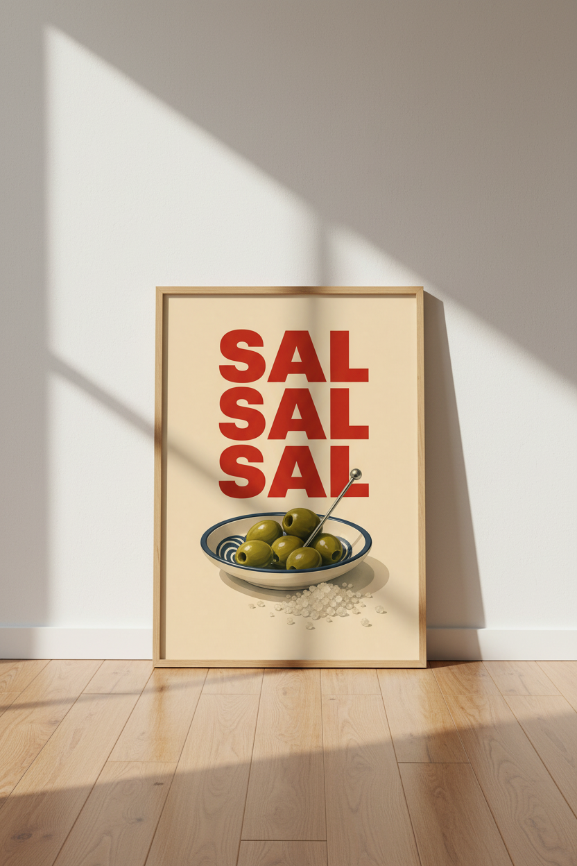 Sal Olive Mid-Century Wall Art | Kitchen Decor | Retro Foodie Poster