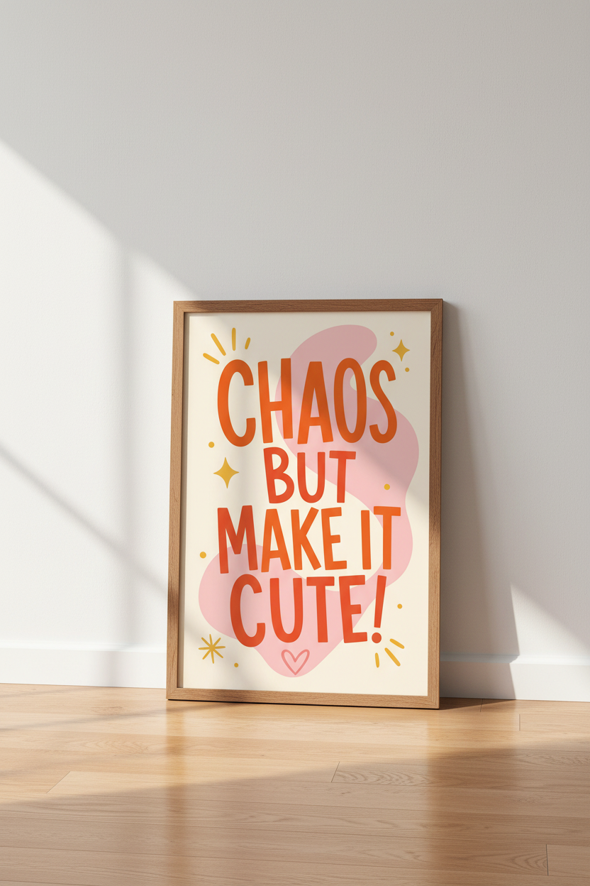 Chaos But Make It Cute Wall Art Print | Trendy Dorm Decor | Retro Typography Poster