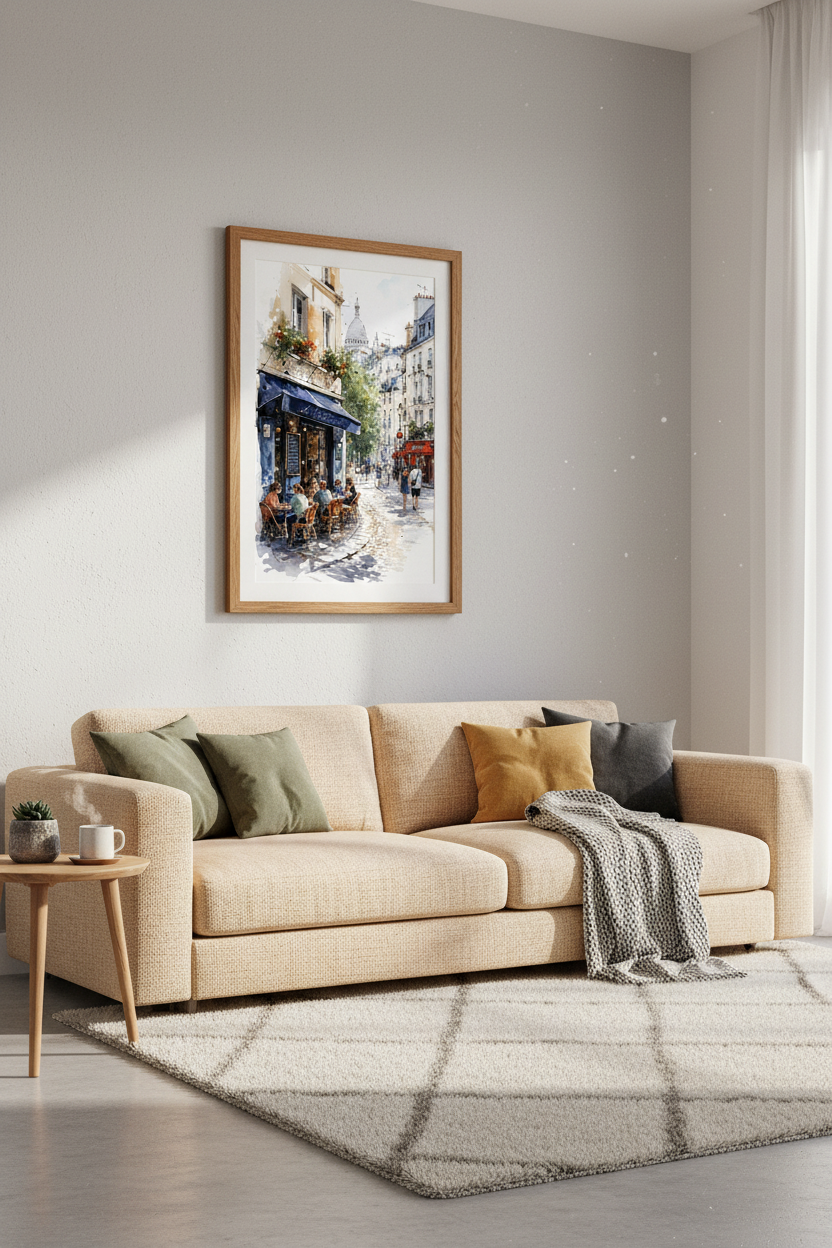 Paris Street Scene Watercolor | Montmartre Cafe Wall Art, French Travel Poster