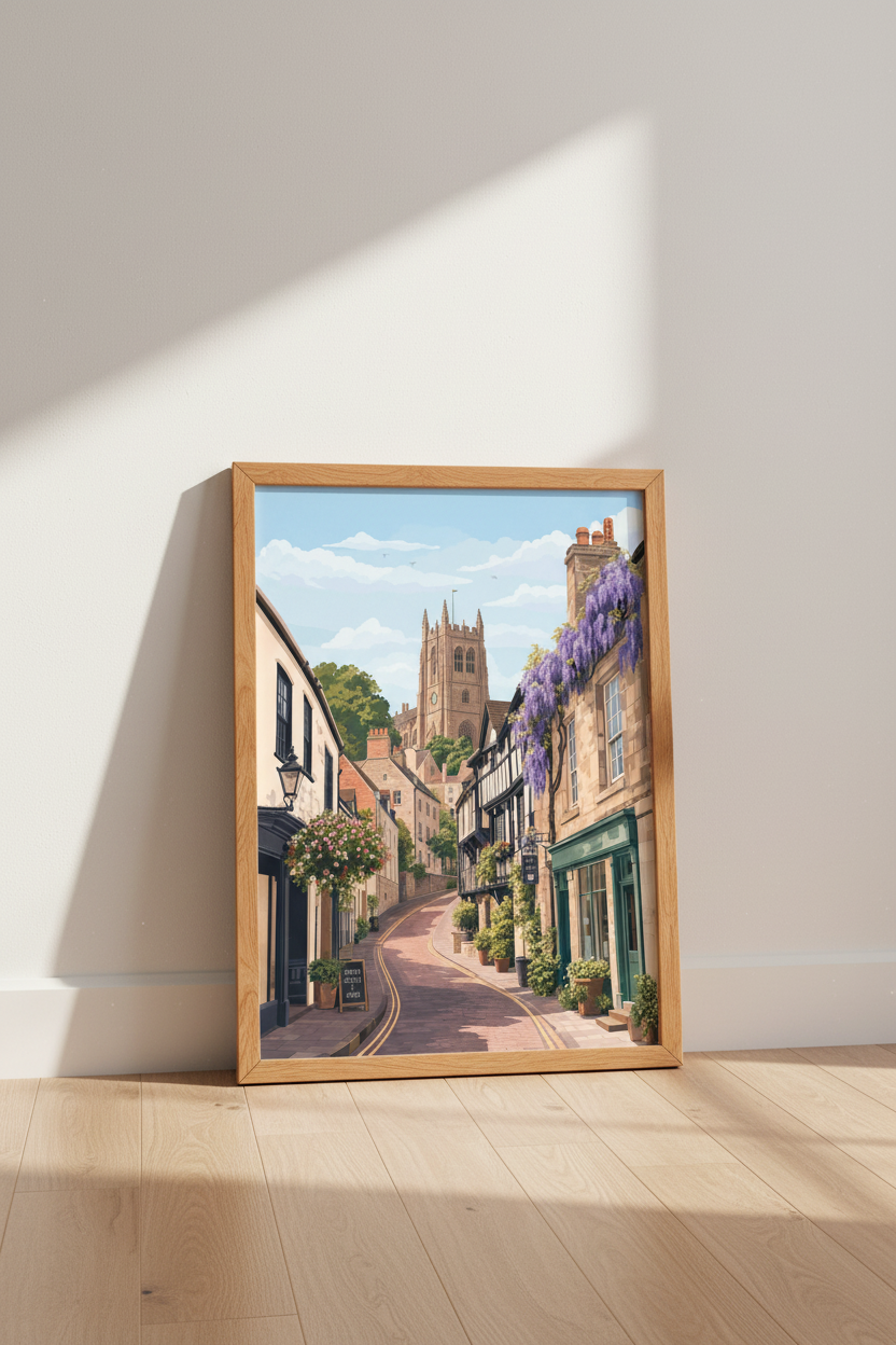 English Village Street Wall Art Print | Cotswolds Travel Decor | Pastel Scenic Poster