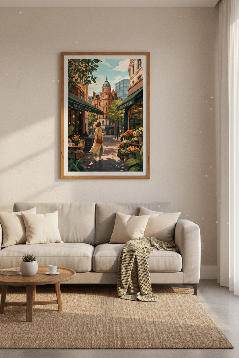 European Street Scene | Parisian Cafe Art, Flower Shop Poster, Cozy Urban Decor