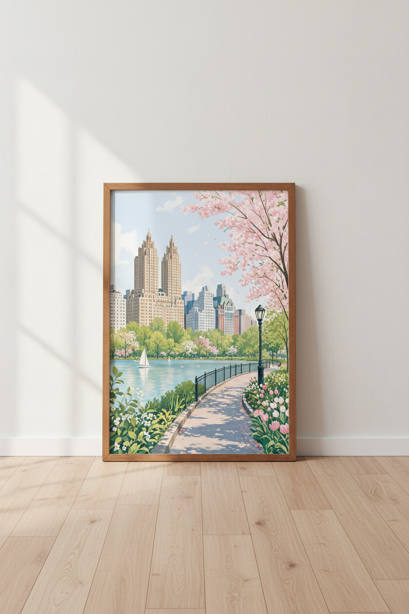 Central Park NYC Art | Pastel Spring Skyline Print, Living Room Decor