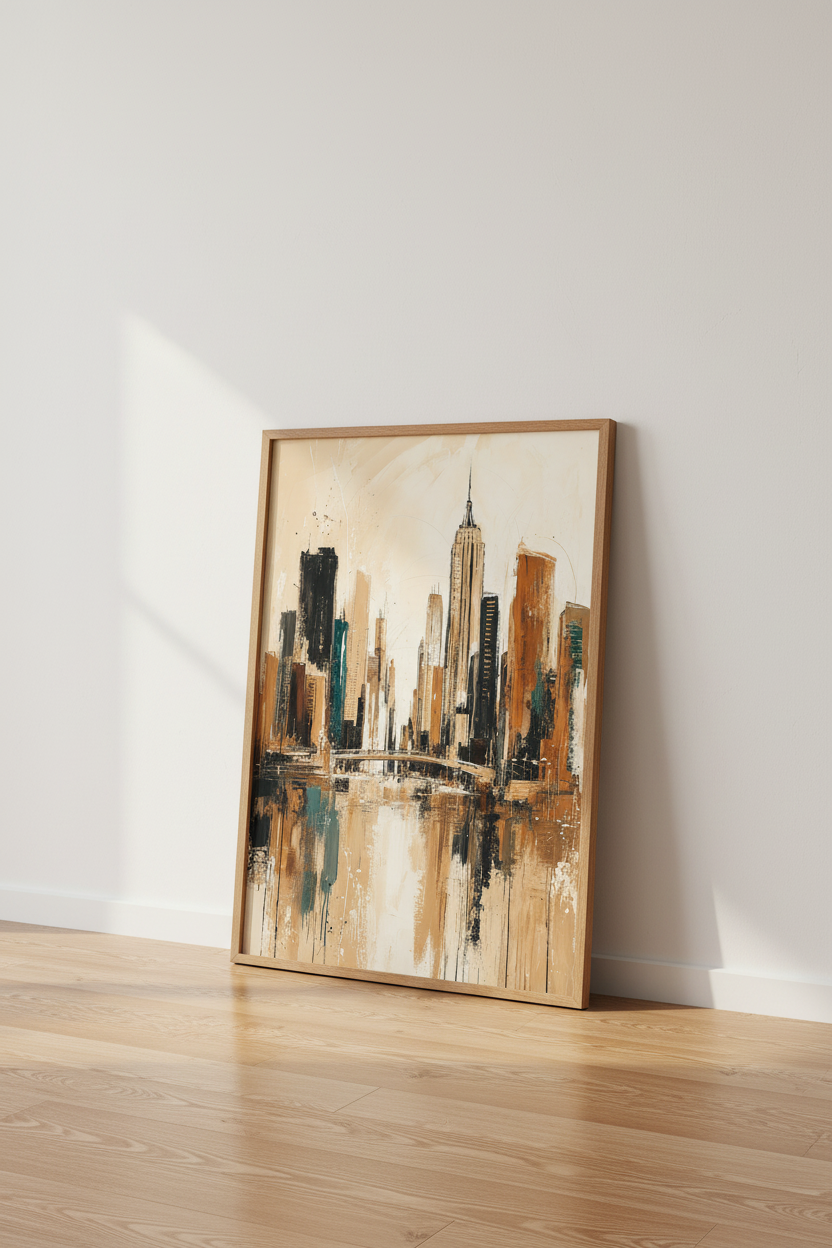 Abstract NYC Skyline Wall Art | Neutral Cityscape Decor | Modern Urban Poster