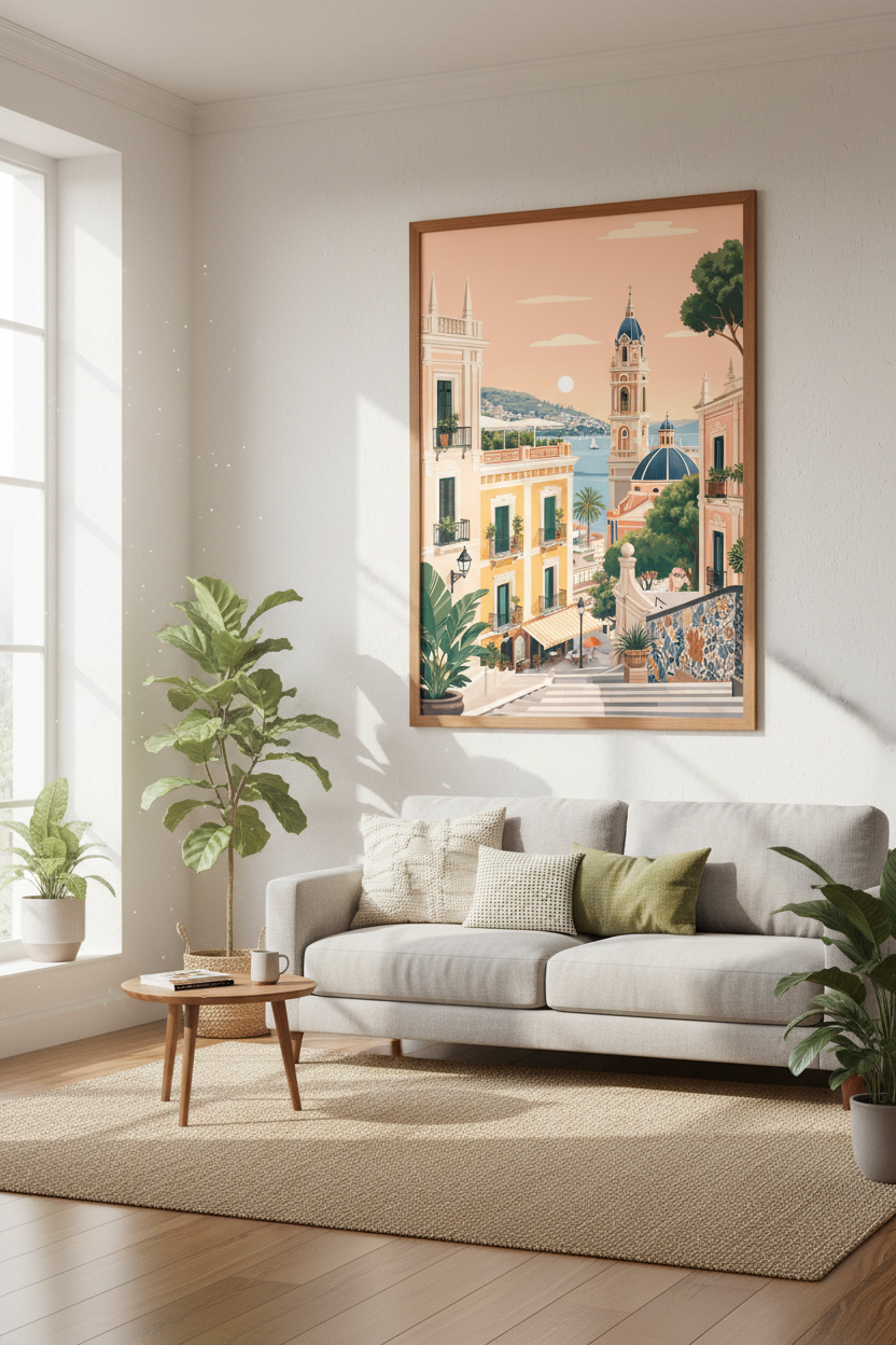Amalfi Coast Italy | Pastel Mediterranean Scene, Coastal Living Room Decor