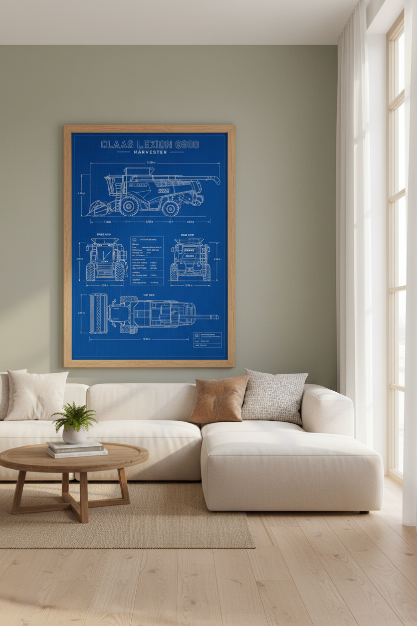 Claas Lexion 8900 Harvester Blueprint | Farm Wall Art, Industrial Decor Poster