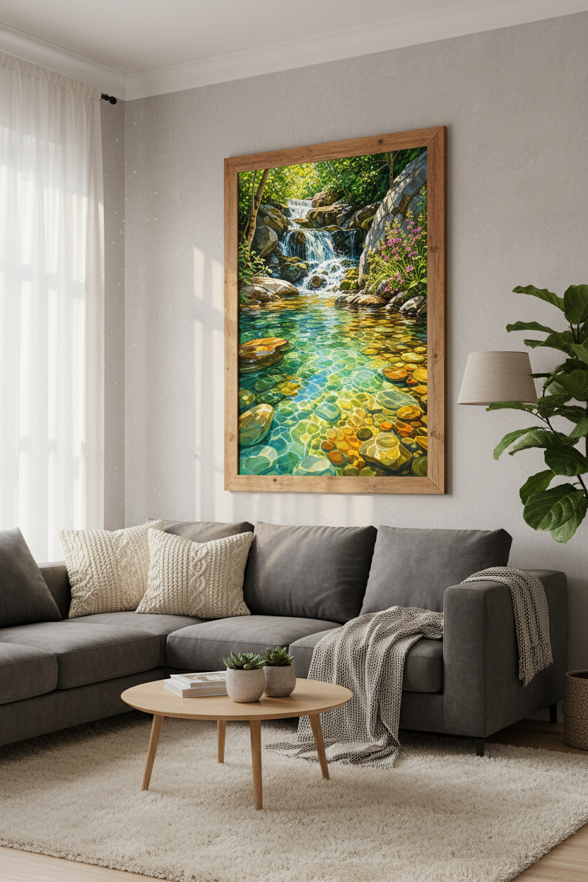 Forest Waterfall Wall Art | Nature Landscape Print, Living Room Decor Poster