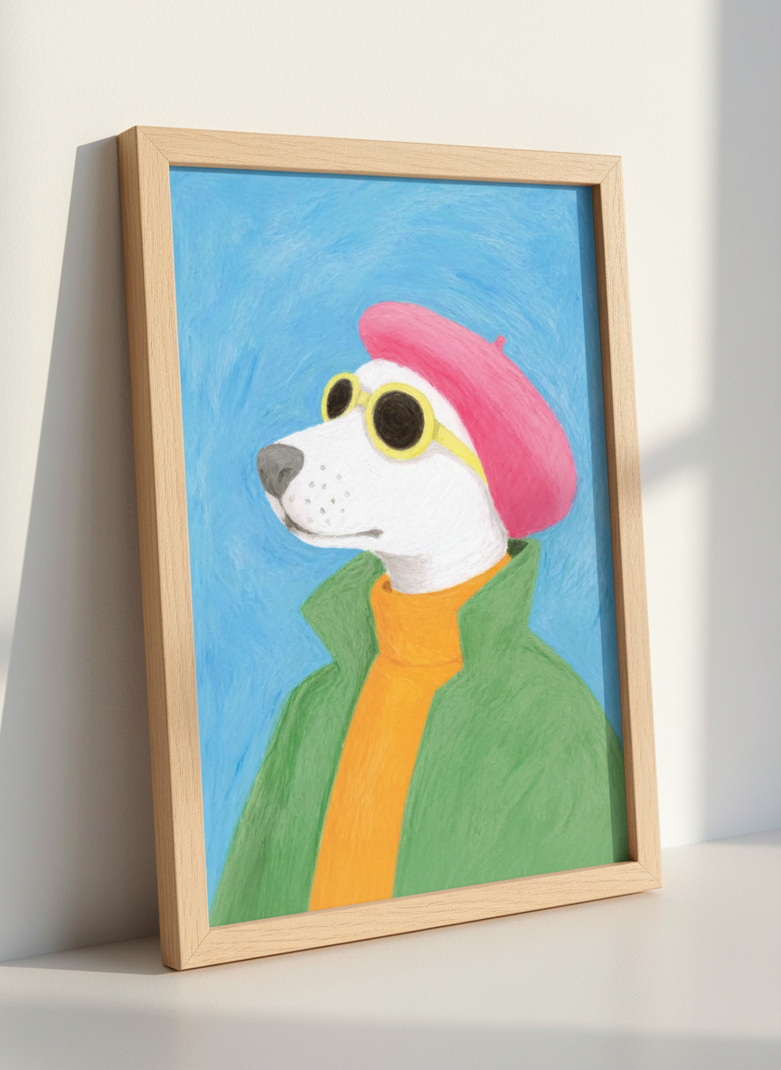 Stylish Dog Art Print | Pink Beret Dog Poster | Funny Animal Wall Art | Abstract Puppy Home Decor | Unique Pet Lover Gift