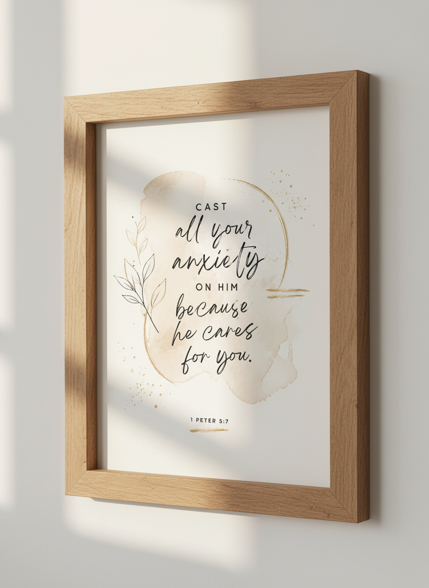 Bible Verse Wall Art | Scripture Decor, Christian Gift, Beige Gold Modern Print