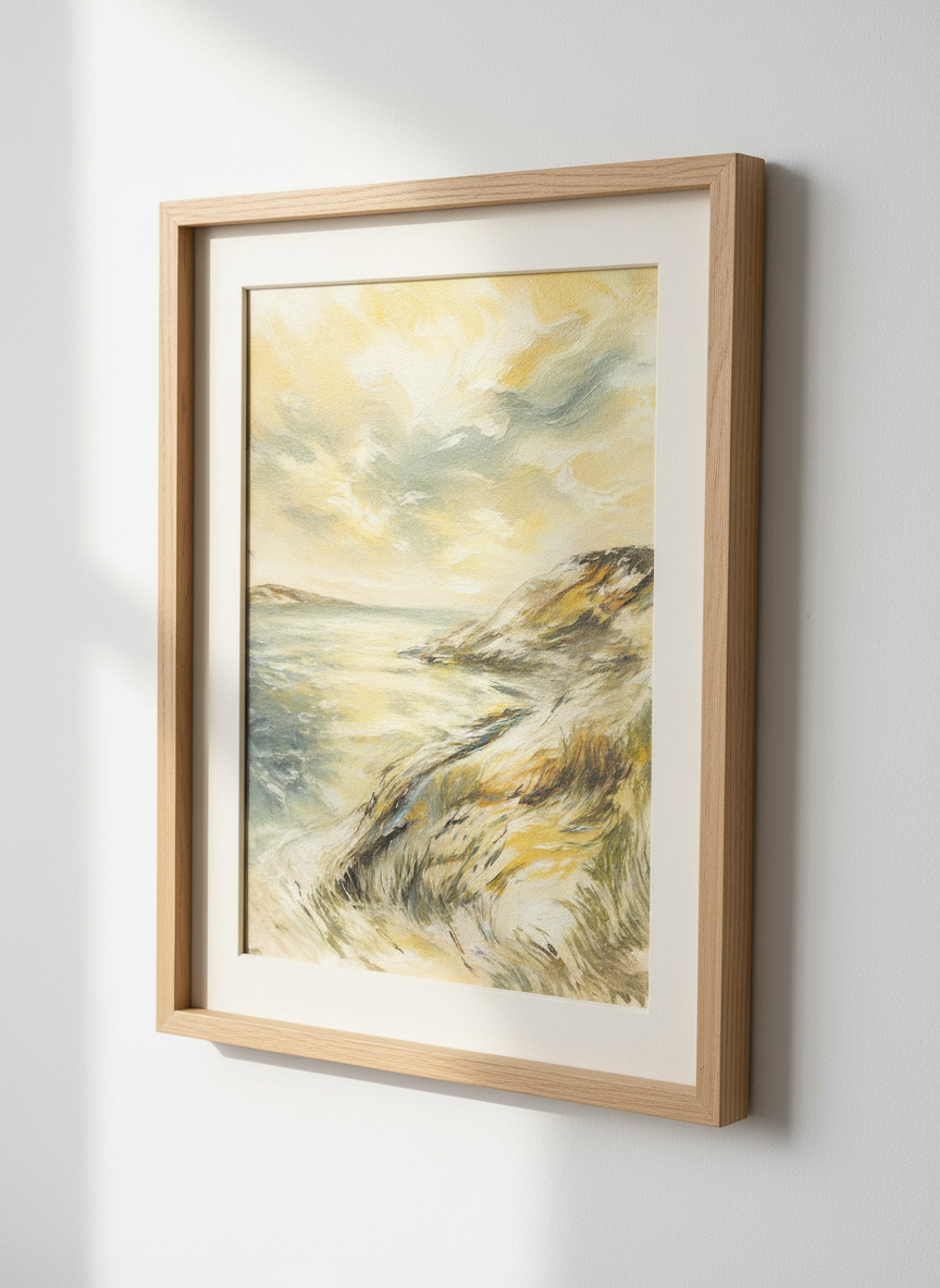 Abstract Sea Shore Art | Coastal Landscape Print, Golden Waters Decor