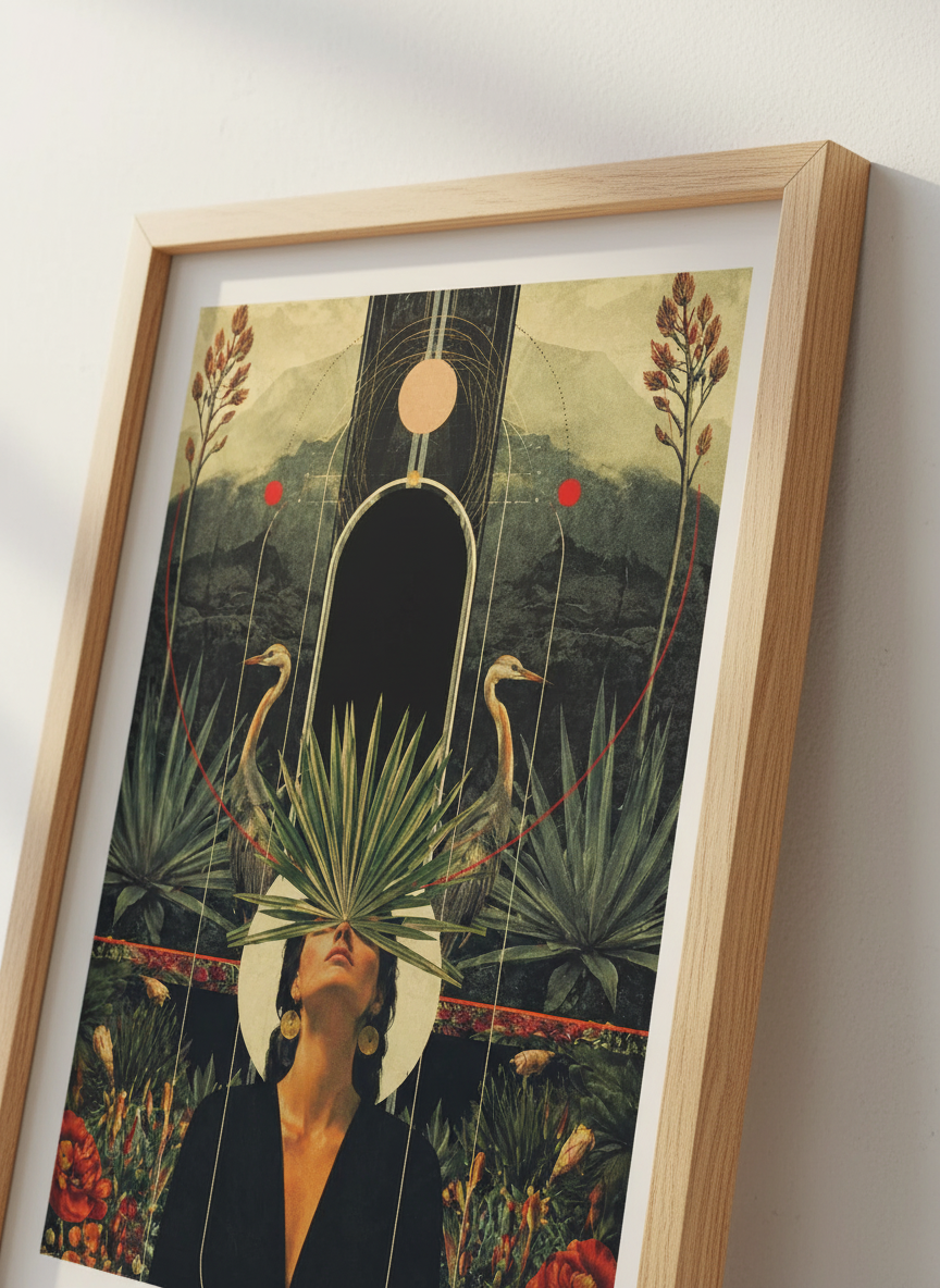 Surreal Botanical Woman Wall Art Print | Boho Living Room Decor | Dark Aesthetic Collage Poster