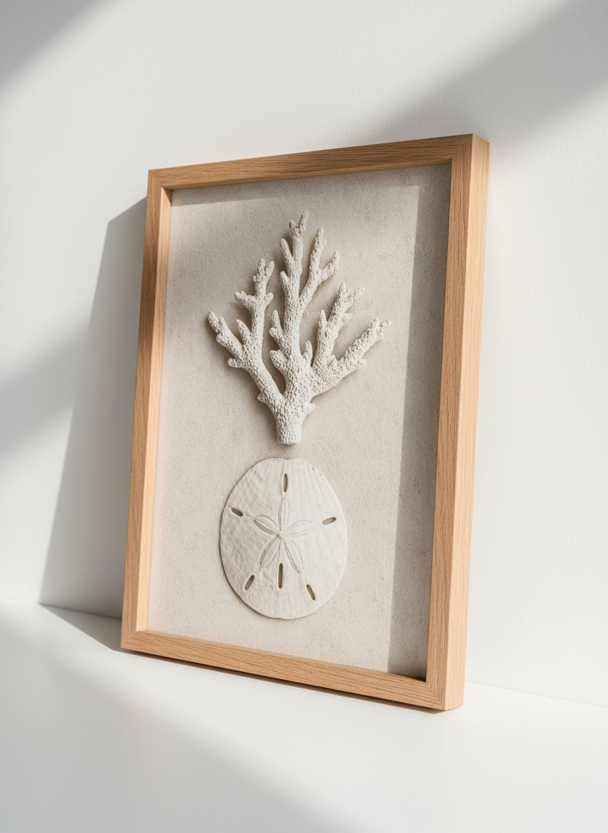 Minimalist Beach Coral Sand Dollar Print | Coastal Wall Art | Neutral Beach House Decor | Ocean Vibes Poster | Aesthetic Summer Art