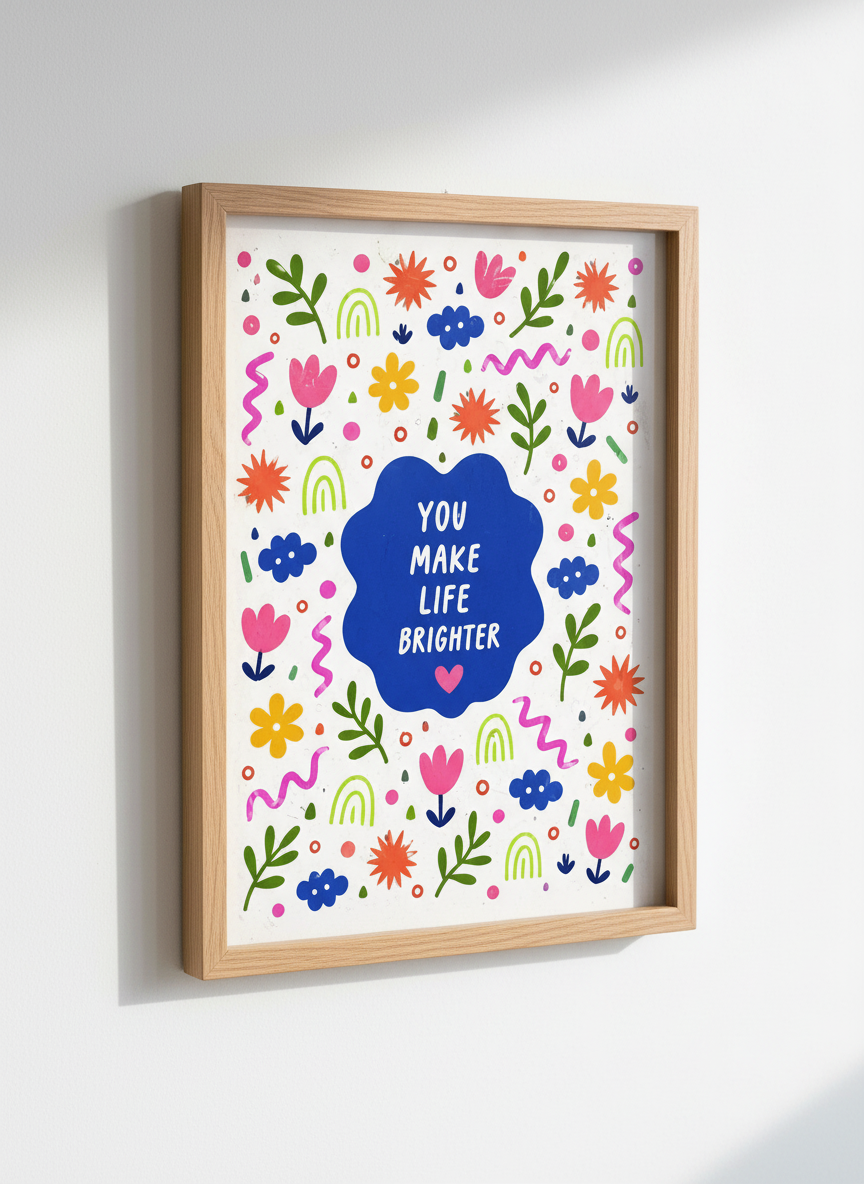 Positive Quote Wall Art Print | Boho Kids Room Decor | Bright & Happy Inspirational Poster | &