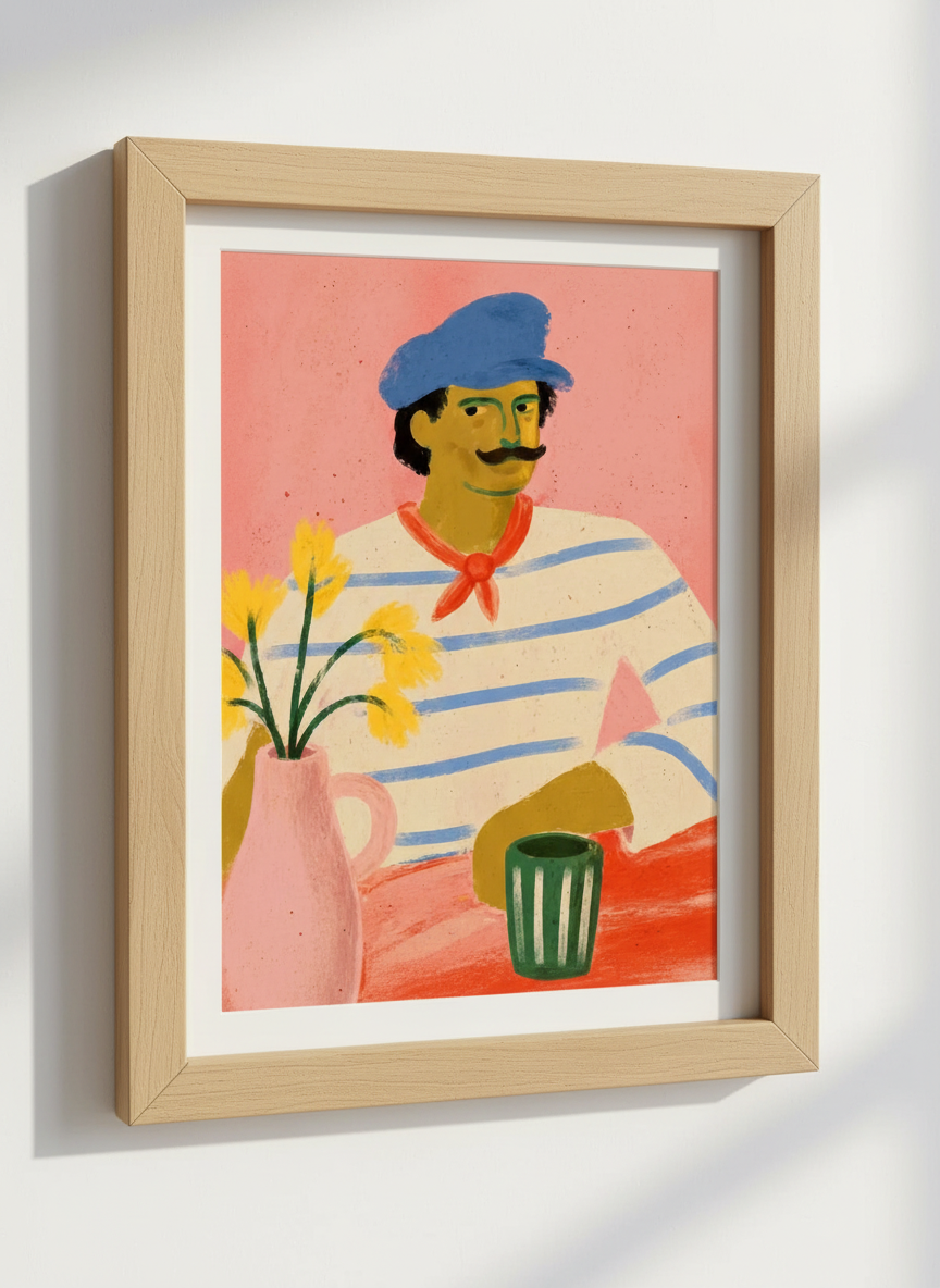 Abstract French Man Wall Art Print | Eclectic Kitchen Decor | Parisian Cafe Poster | Vibrant Digital Download | Unframed Framed