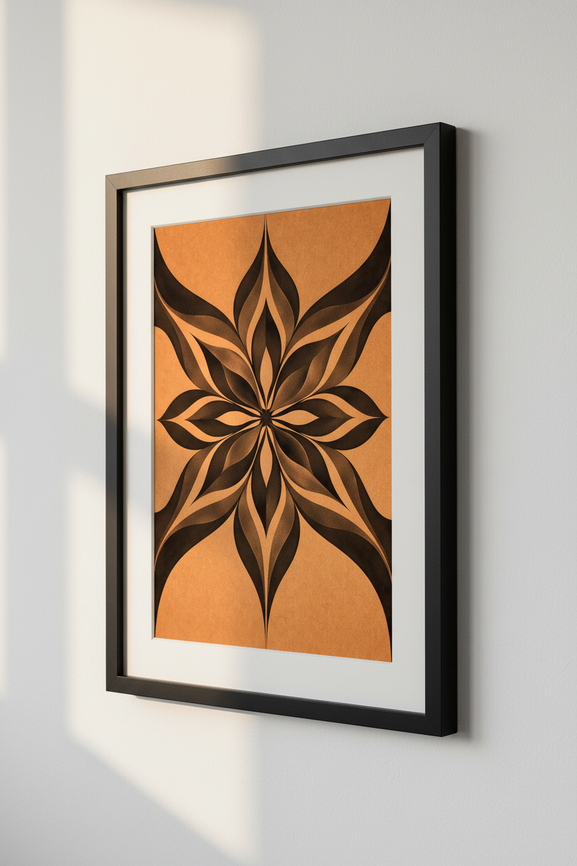 Modern Floral Mandala Wall Art Print | Abstract Boho Decor | Terracotta & Black Botanical Poster | Unique Living Room Home Decor