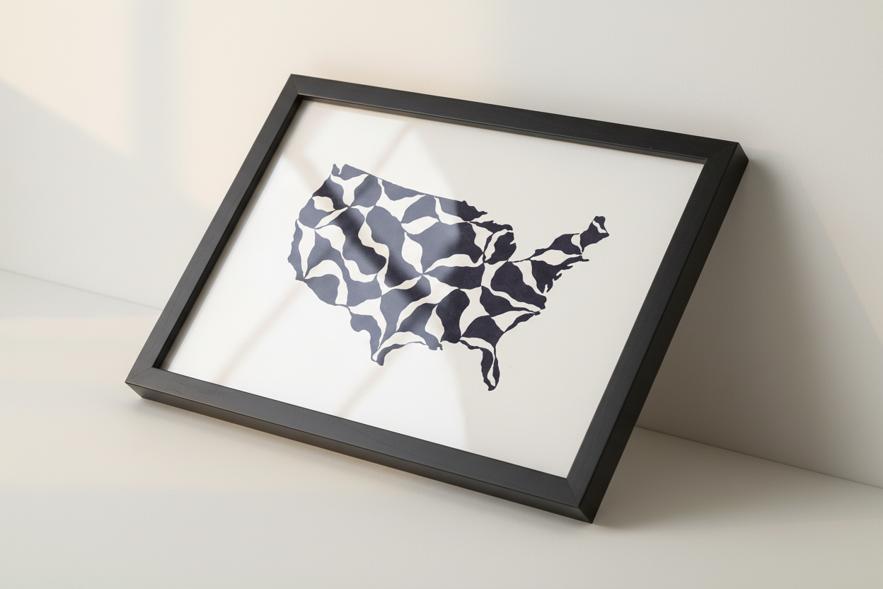 USA Map Wall Art Print | Modern Abstract US Map Poster | Minimalist Home Decor | Patriotic Wall Hanging | Navy Wavy Design