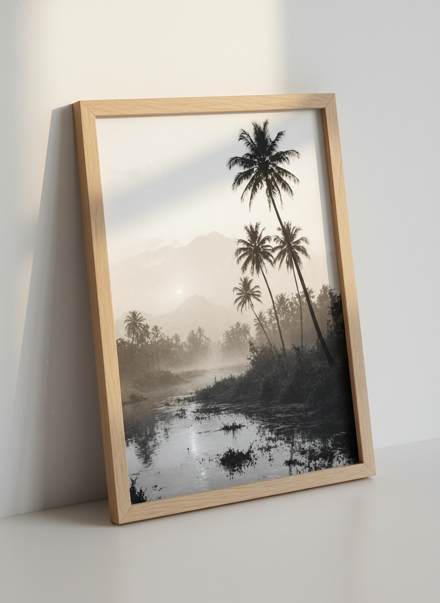 Minimalist Black & White Jungle River Wall Art Print | Tropical Home Decor | Nature Photography Poster | Moody Landscape