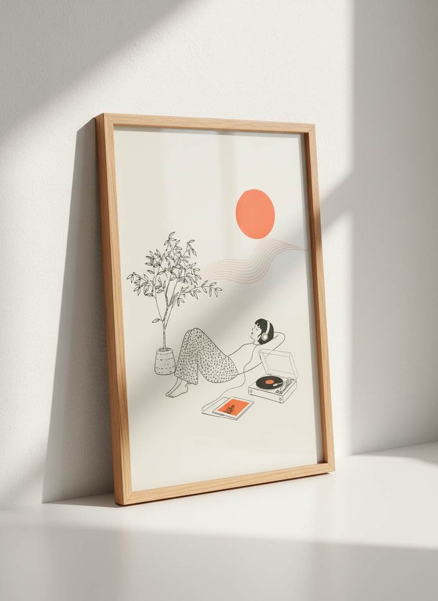 Relaxing Music Art Print | Mid Century Boho Wall Decor | Modern Minimalist Poster Gift