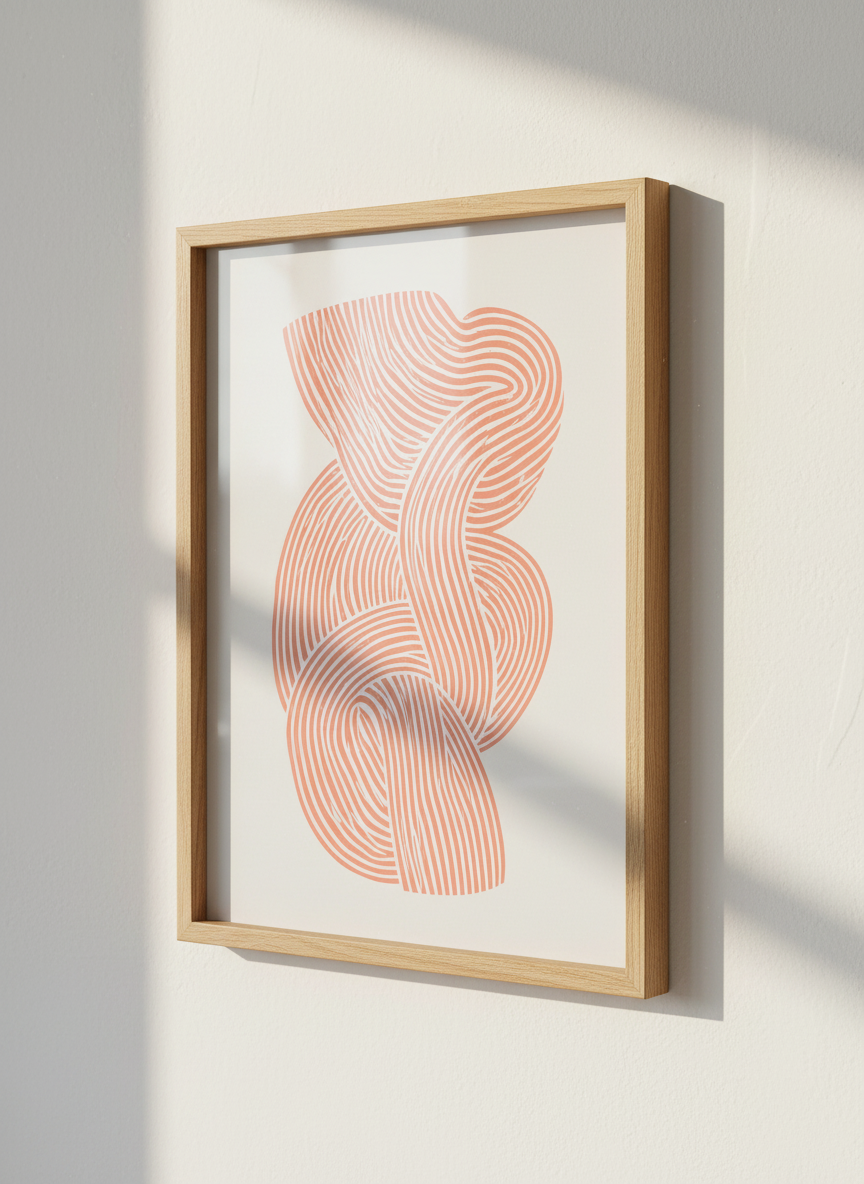 Abstract Swirl Wall Art Print | Modern Living Room Decor | Minimalist Aesthetic Poster | Peach White Wavy Line | Digital Download