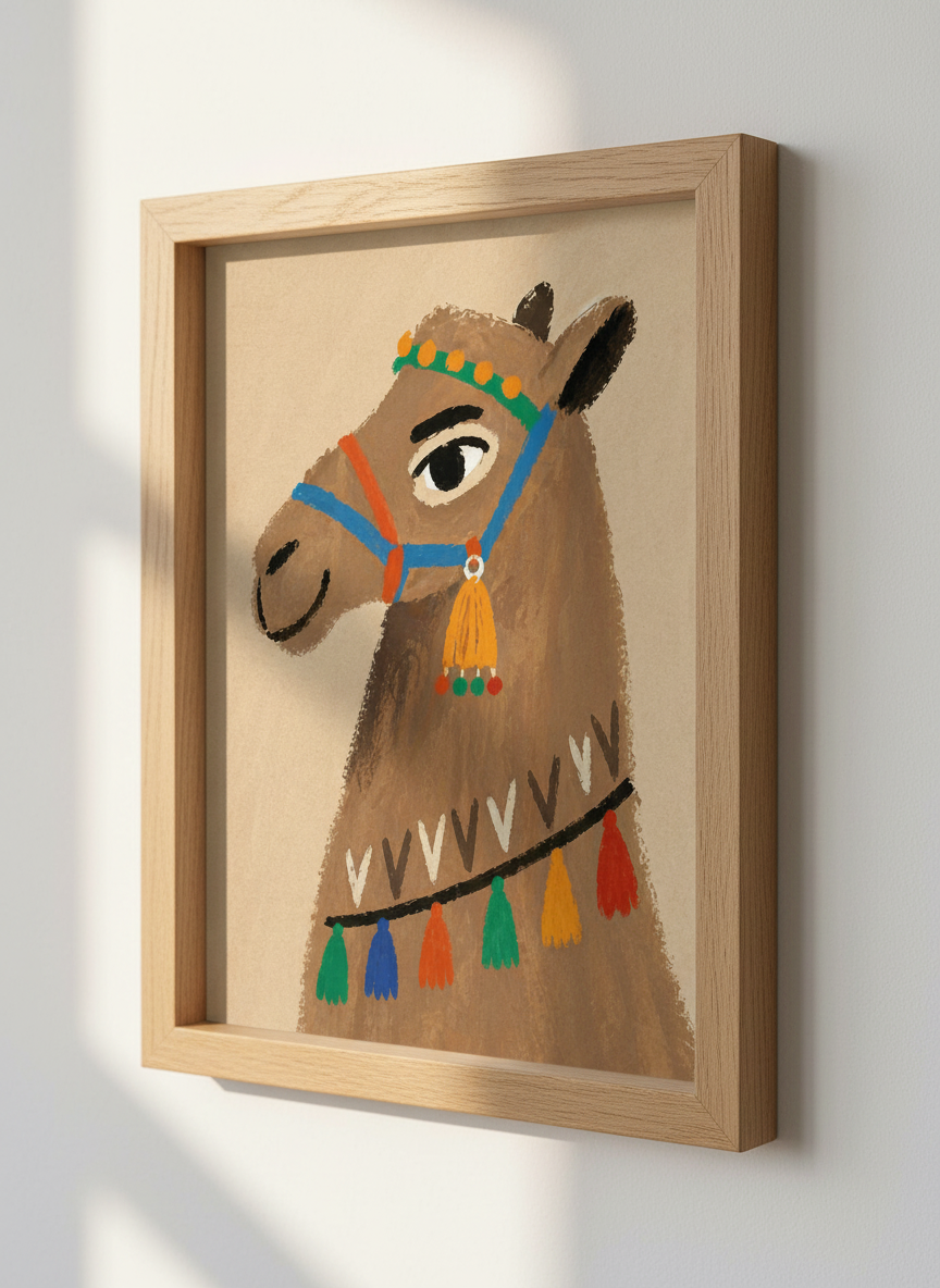 Boho Whimsical Camel Wall Art Print | Boho Nursery Decor | Desert Animal Poster | Kids Room Art Decor | Abstract Neutral Tone Camel Print