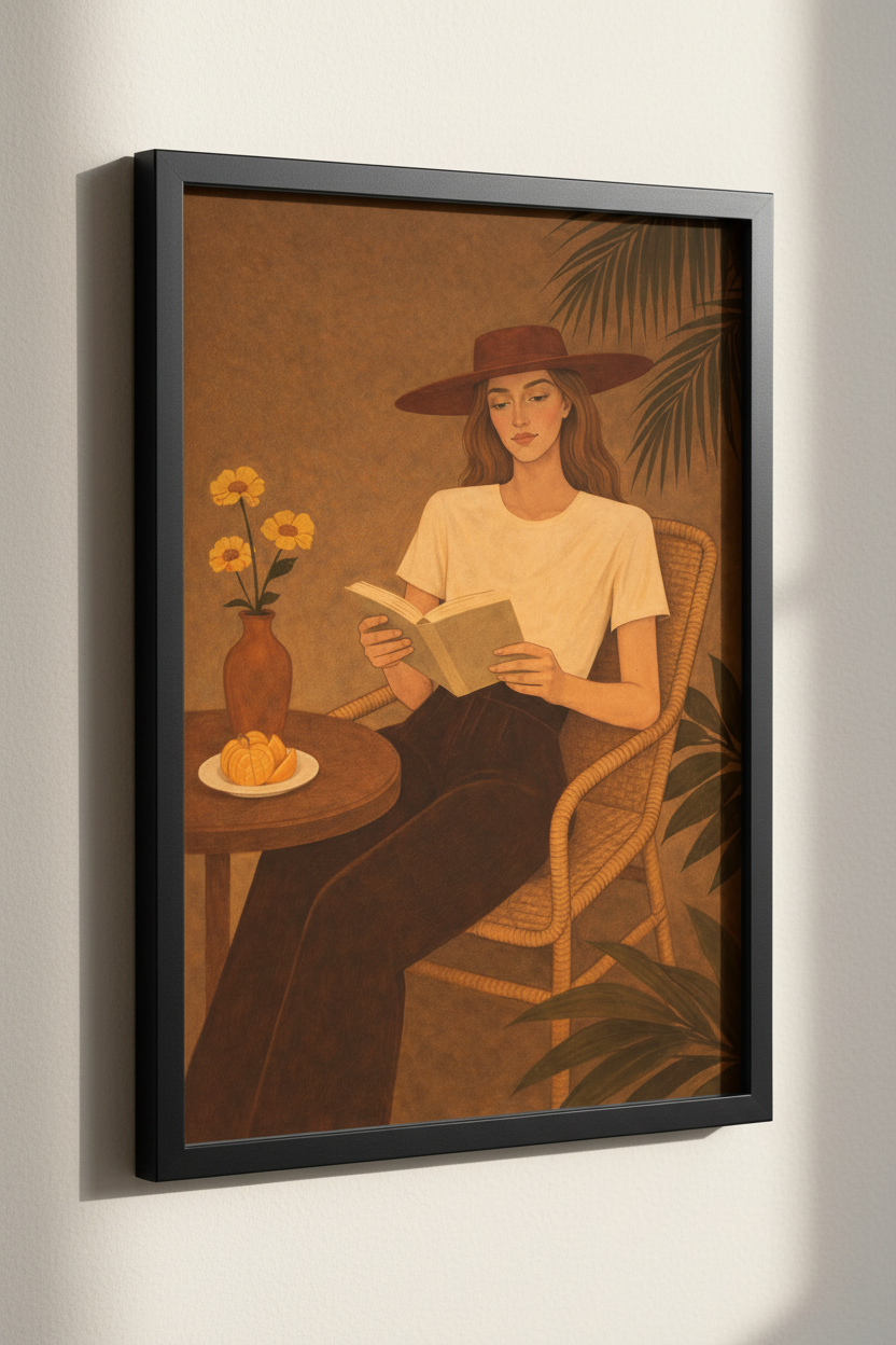 Woman Reading Art Print | Boho Chic Wall Art | Muted Tones Poster | Relaxing Moment Home Decor | Bedroom Living Room Art