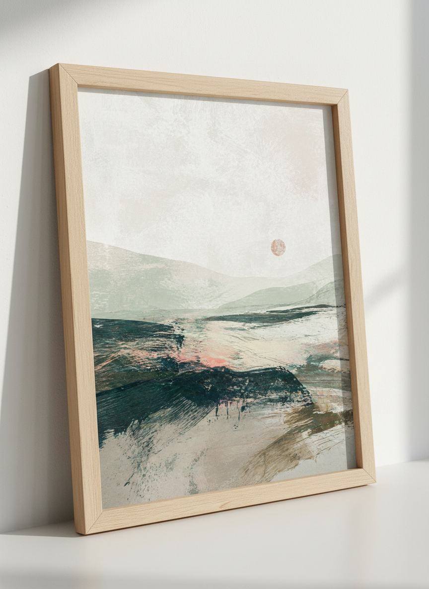 Abstract Landscape Wall Art | Earthy Mountain Sunset Print | Modern Ocean Decor