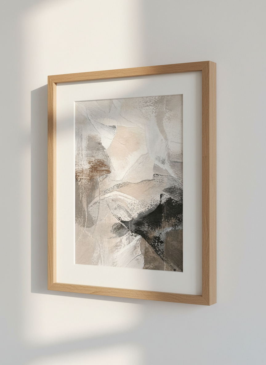 Abstract Neutral Wall Art Print | Modern Living Room Decor | Beige Black Gray Aesthetic Poster | Minimalist Art