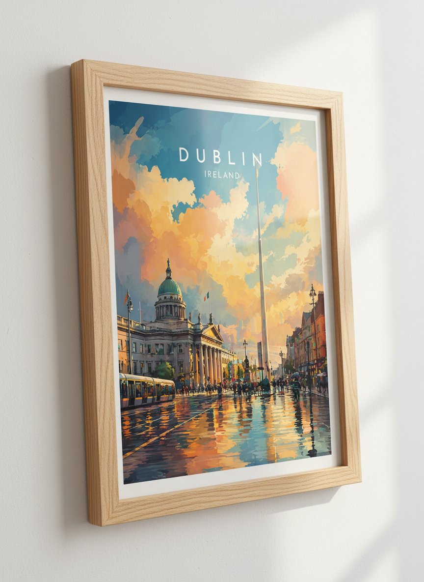 Dublin Ireland Cityscape Wall Art | Vibrant Travel Poster | Colorful Europe Decor