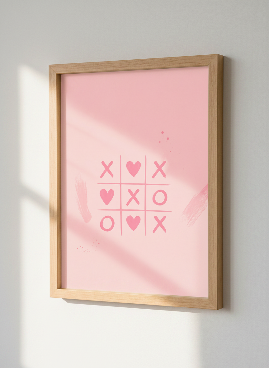 Tic Tac Toe Hearts & XOXO Wall Art Print | Pink Kids Room Decor | Minimalist Poster