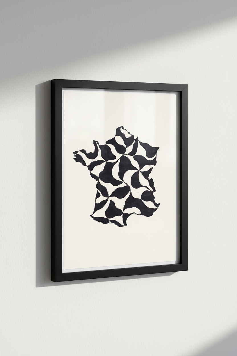 France Map Wall Art Print | Abstract Geometric Black & White Pattern | Modern French Home Decor | Travel Poster