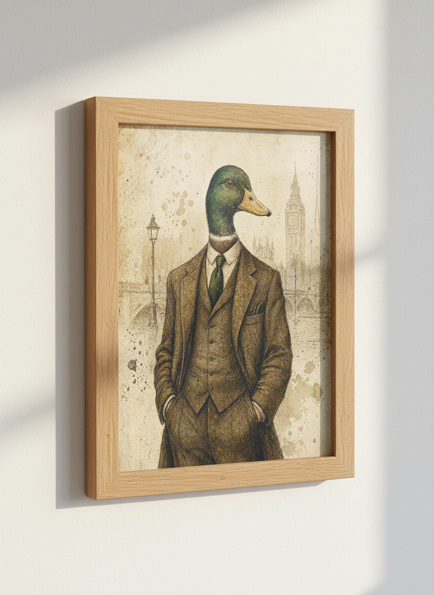 Dapper Duck Wall Art Print | Gentleman Animal Decor | Rustic Farmhouse Poster