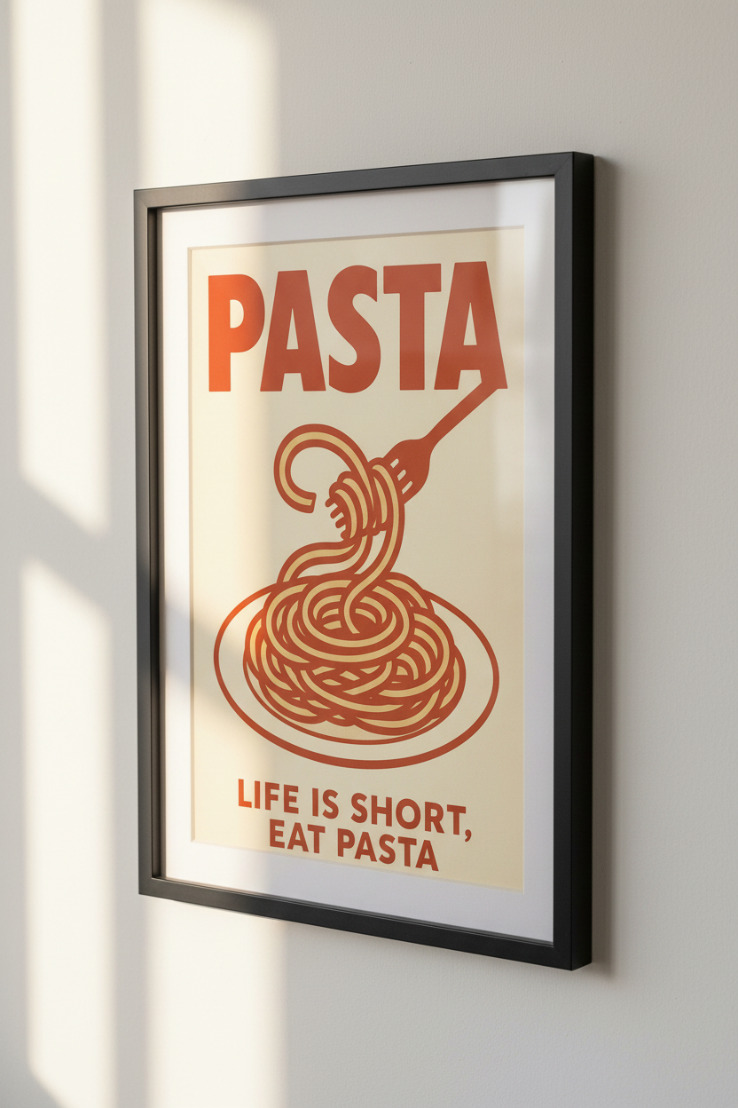 Pasta Wall Art | "Life is Short, Eat Pasta" Print | Retro Kitchen Decor | Foodie Poster | Italian Food Wall Hanging