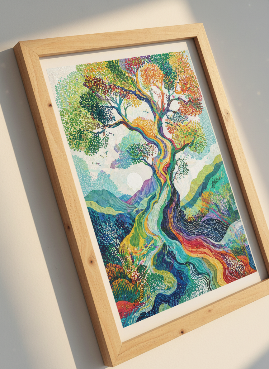 Rainbow Tree of Life Wall Art | Maximalist Decor | Boho Landscape Poster Print
