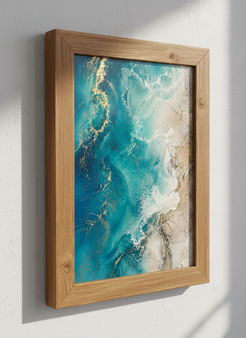 Ocean Gold Abstract Art Print | Coastal Wall Decor | Teal & Aqua Luxe Poster