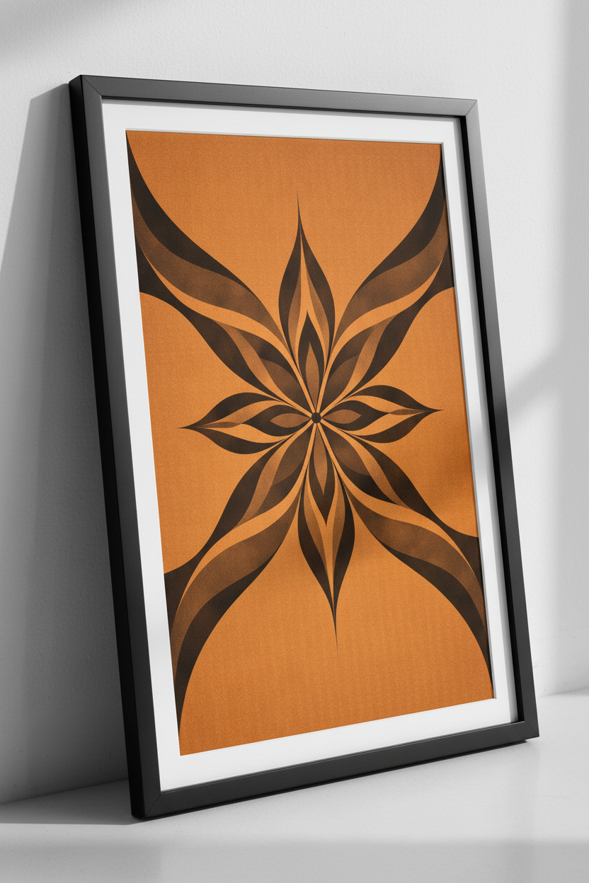 Abstract Floral Mandala Wall Art Print | Mid-Century Modern Boho Home Decor | Orange Black Geometric Flower Poster Wall Hanging