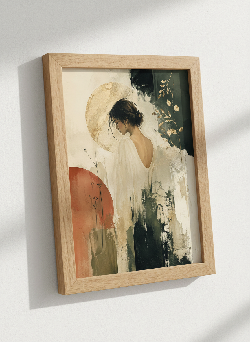 Abstract Woman Art | Boho Gold Decor | Minimalist Gallery Wall Print
