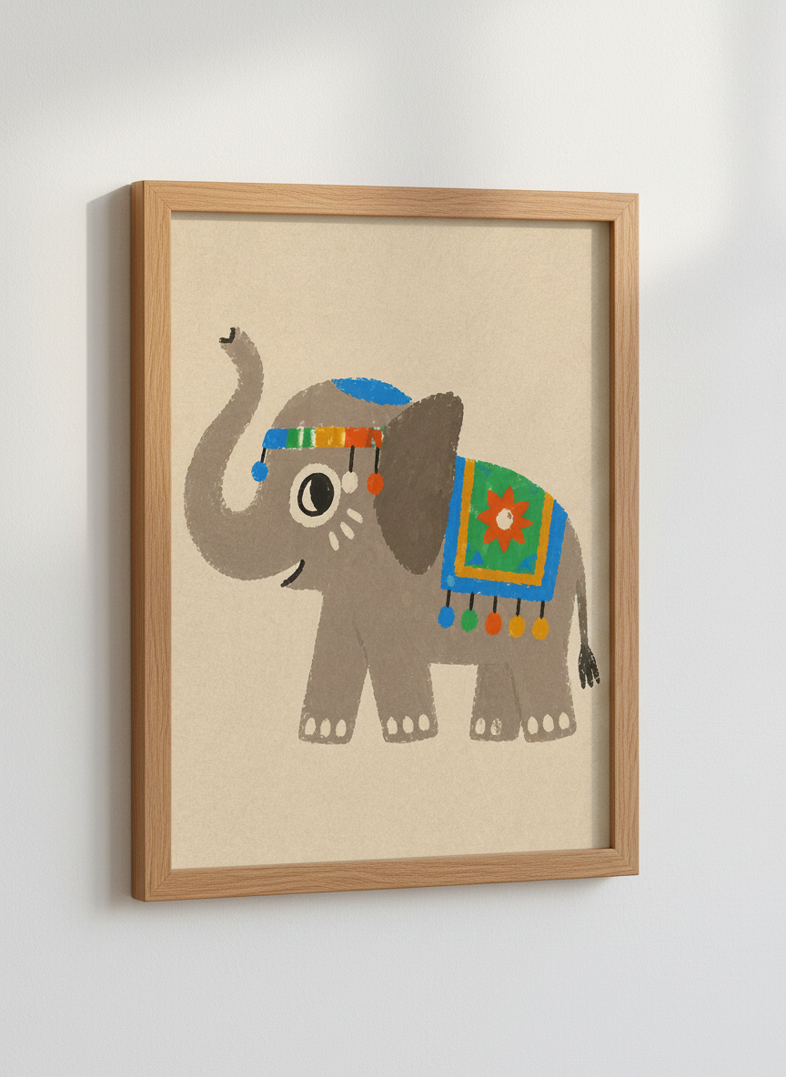 Nursery Elephant Wall Art Print | Boho Kids Room Decor | Whimsical Animal Poster | Cute Nursery Art | Baby Shower Gift
